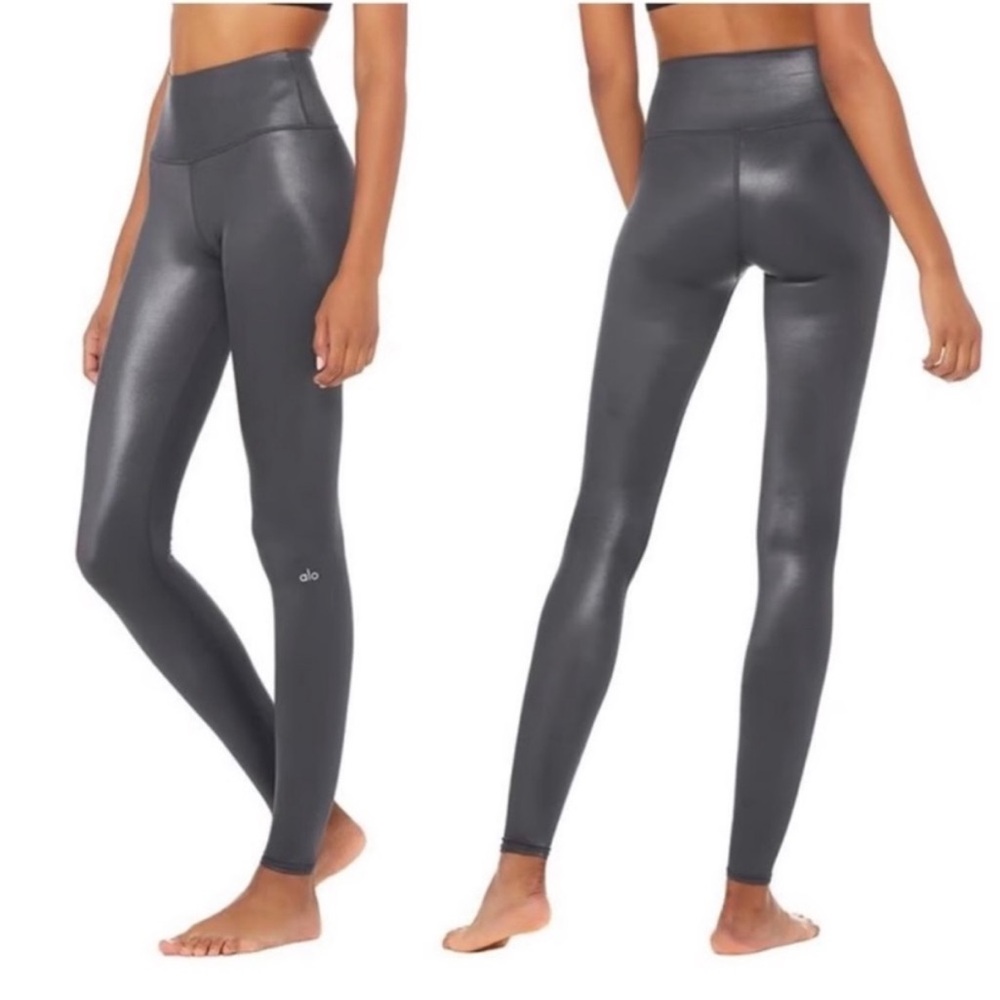 ALO Yoga Shiny High-Waist Leggings in Charcoal Gray